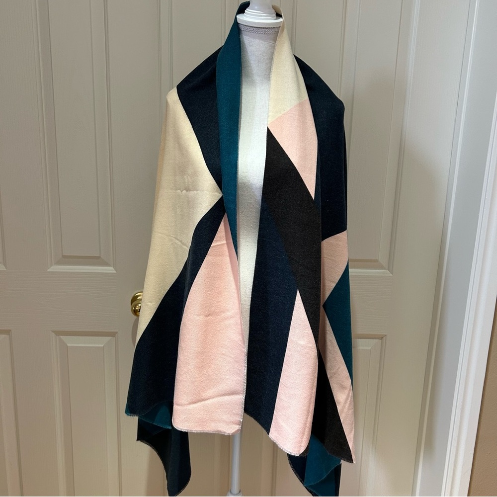 NWT Sfera Femne Collection Scarf/Wrap in Navy, Cream,Dark Teal & Pink
